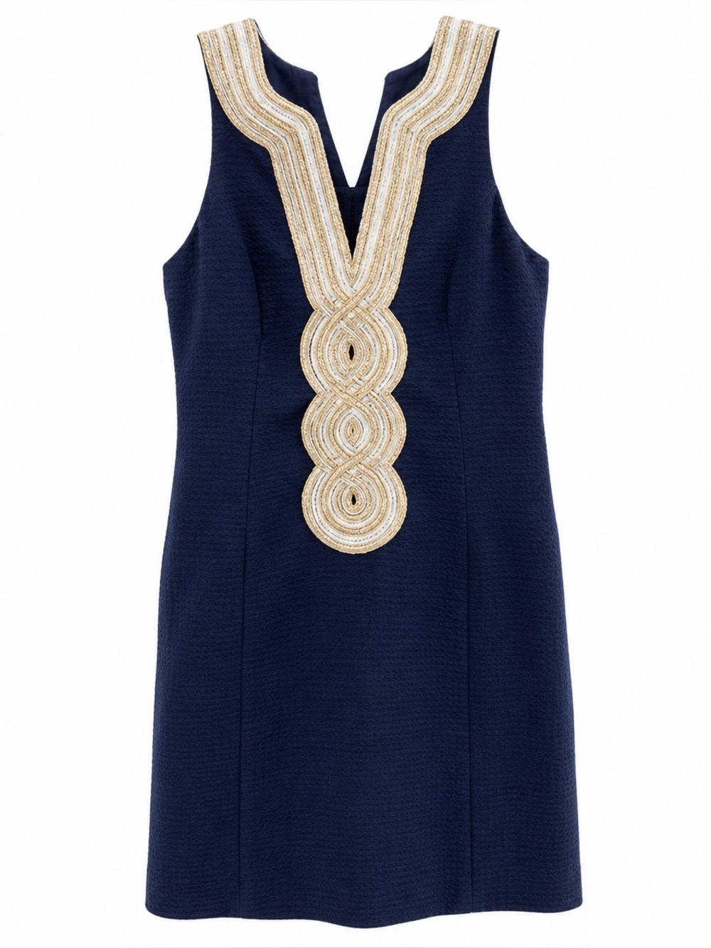 Lilly Pulitzer Valli Navy Shift Dress Gold Soutache Trim Sleeveless Resort Sz 2